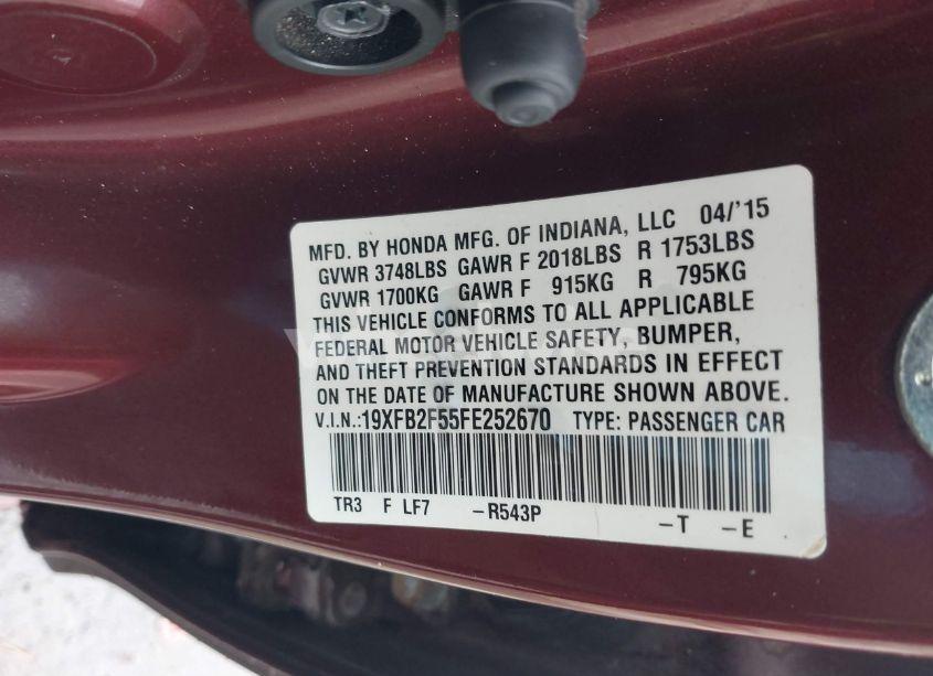 Photo 9 of 2015 Honda Civic LX (VIN 19XFB2F55FE252670)