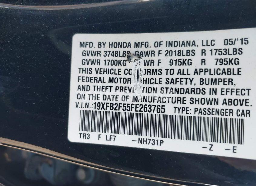 Photo 9 of 2015 Honda Civic LX (VIN 19XFB2F55FE263765)