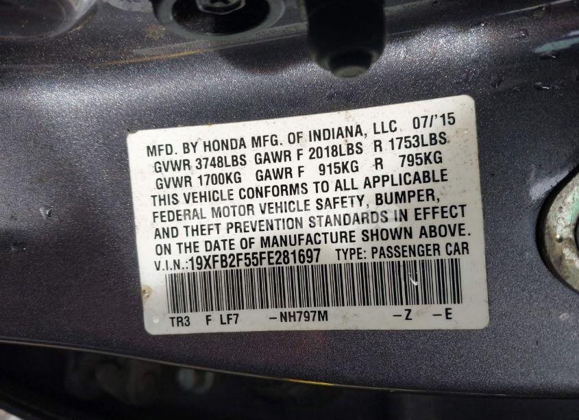 Photo 9 of 2015 Honda Civic LX (VIN 19XFB2F55FE281697)