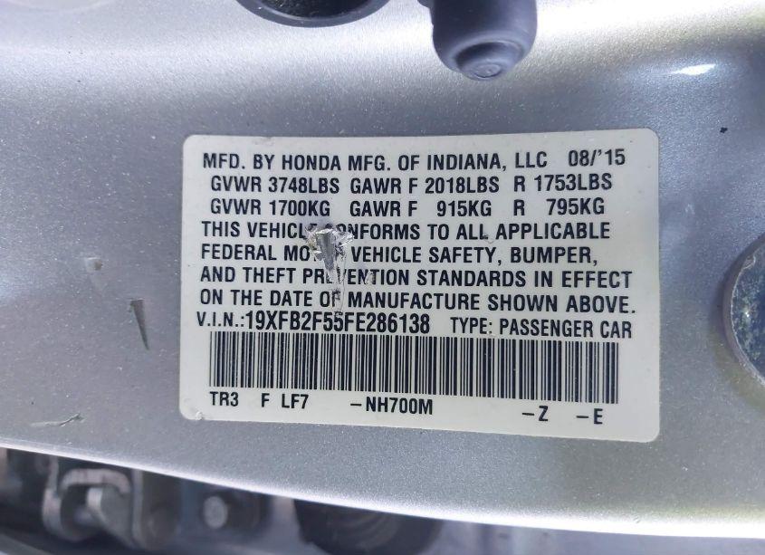 Photo 9 of 2015 Honda Civic LX (VIN 19XFB2F55FE286138)