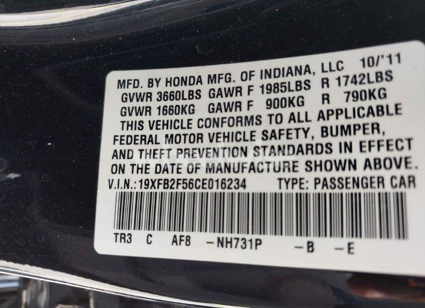 Photo 9 of 2012 Honda Civic LX (VIN 19XFB2F56CE016234)
