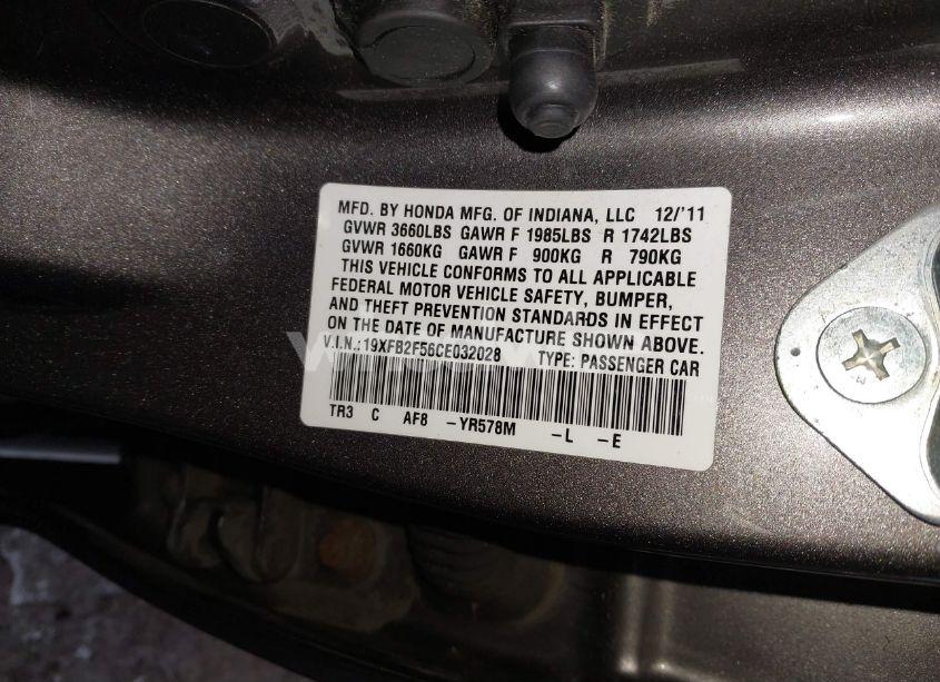 Photo 9 of 2012 Honda Civic LX (VIN 19XFB2F56CE032028)