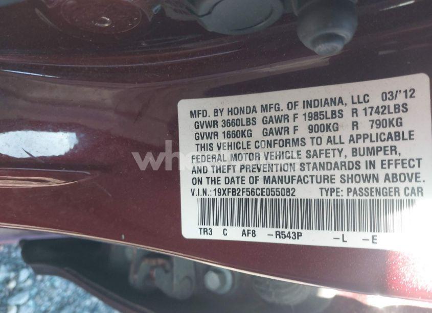 Photo 9 of 2012 Honda Civic SDN LX (VIN 19XFB2F56CE055082)