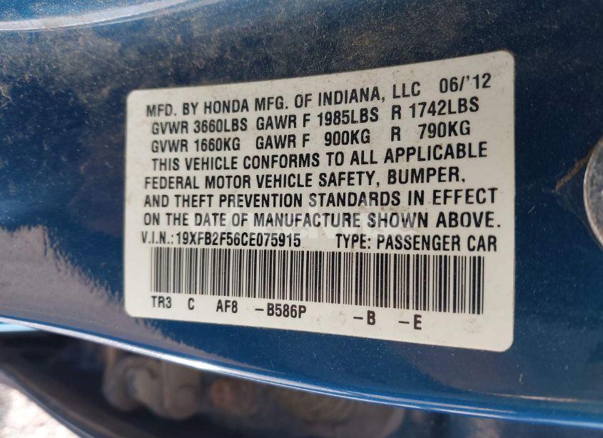 Photo 9 of 2012 Honda Civic LX (VIN 19XFB2F56CE075915)