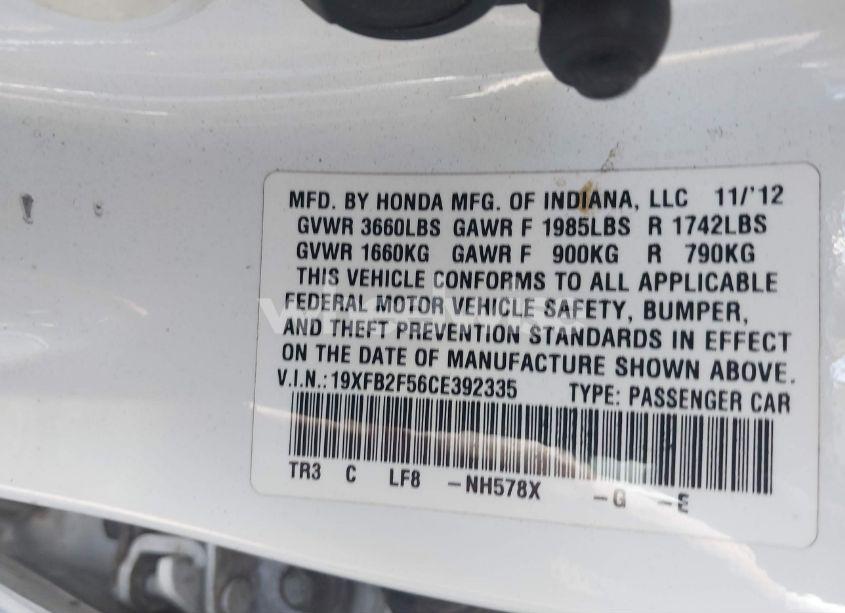 Photo 9 of 2012 Honda Civic LX (VIN 19XFB2F56CE392335)