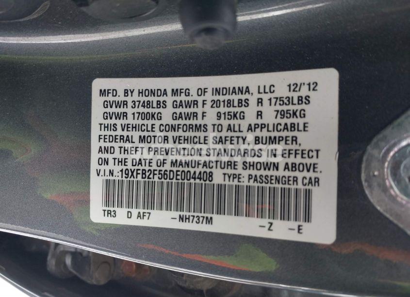 Photo 9 of 2013 Honda Civic LX (VIN 19XFB2F56DE004408)