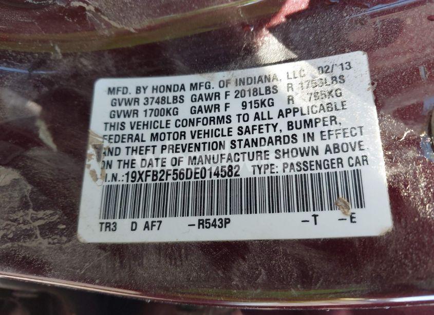 Photo 9 of 2013 Honda Civic LX (VIN 19XFB2F56DE014582)