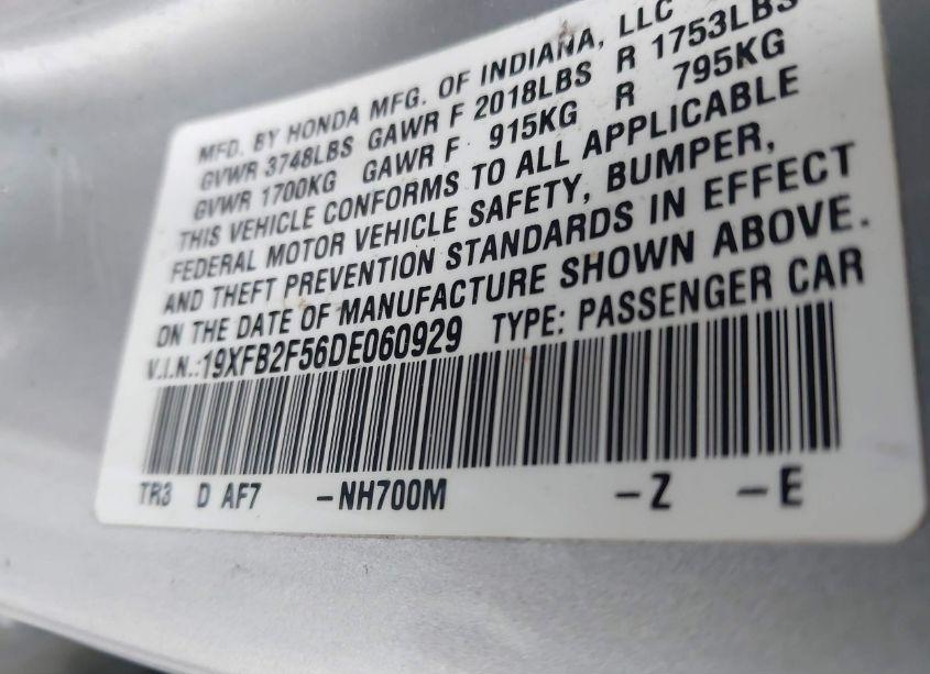 Photo 9 of 2013 Honda Civic LX (VIN 19XFB2F56DE060929)