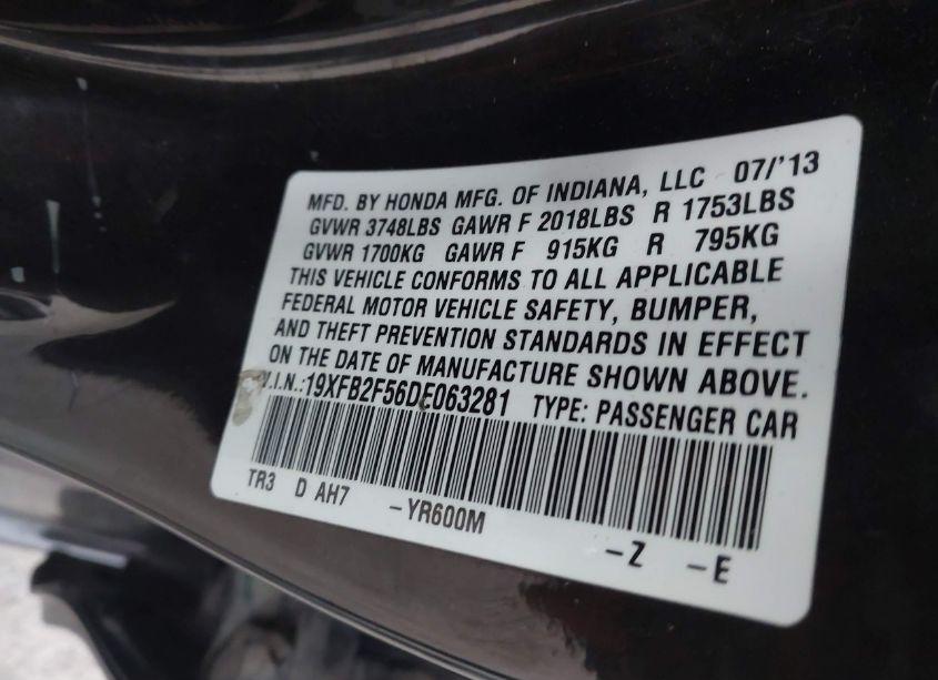 Photo 9 of 2013 Honda Civic LX (VIN 19XFB2F56DE063281)