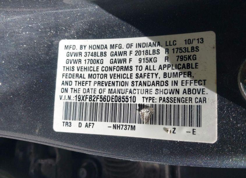 Photo 9 of 2013 Honda Civic LX (VIN 19XFB2F56DE085510)