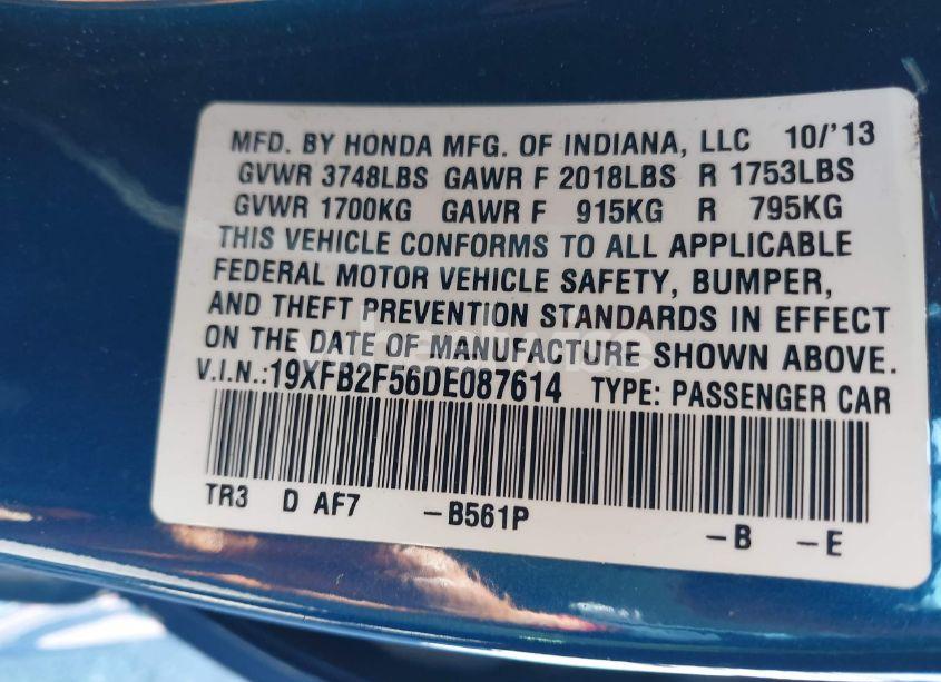 Photo 9 of 2013 Honda Civic LX (VIN 19XFB2F56DE087614)