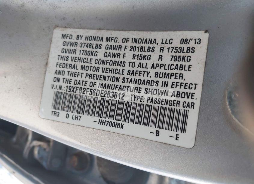 Photo 9 of 2013 Honda Civic LX (VIN 19XFB2F56DE263612)