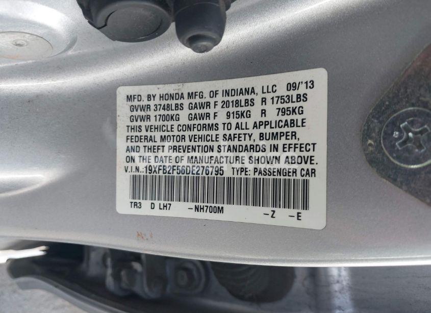 Photo 9 of 2013 Honda Civic LX (VIN 19XFB2F56DE276795)