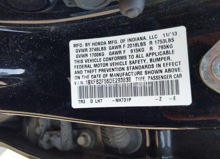 Photo 9 of 2013 Honda Civic LX (VIN 19XFB2F56DE293838)