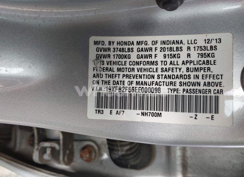 Photo 9 of 2014 Honda Civic LX (VIN 19XFB2F56EE000098)