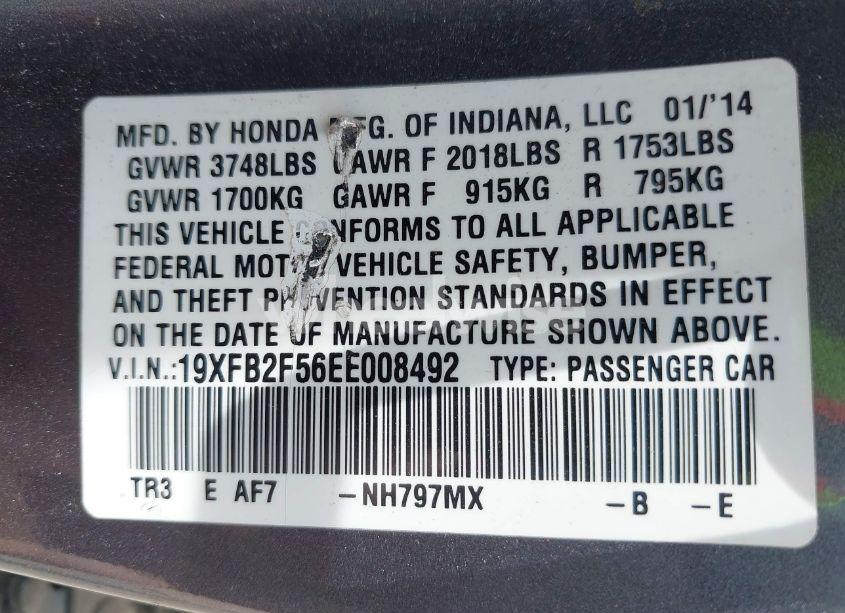 Photo 9 of 2014 Honda Civic LX (VIN 19XFB2F56EE008492)