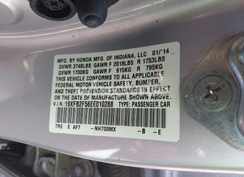 Photo 9 of 2014 Honda Civic LX (VIN 19XFB2F56EE010288)