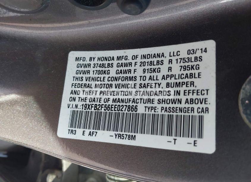 Photo 9 of 2014 Honda Civic LX (VIN 19XFB2F56EE027866)