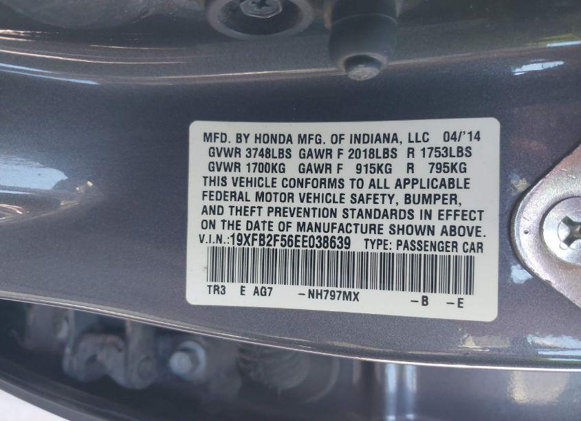 Photo 9 of 2014 Honda Civic LX (VIN 19XFB2F56EE038639)