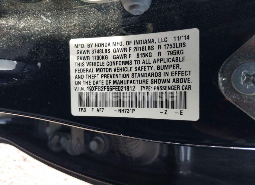 Photo 9 of 2015 Honda Civic LX (VIN 19XFB2F56FE021812)