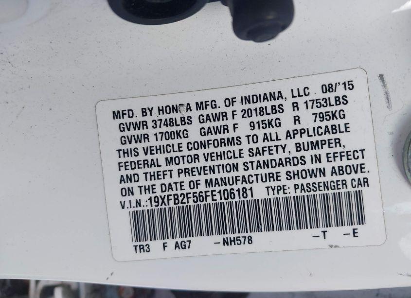 Photo 9 of 2015 Honda Civic LX (VIN 19XFB2F56FE106181)