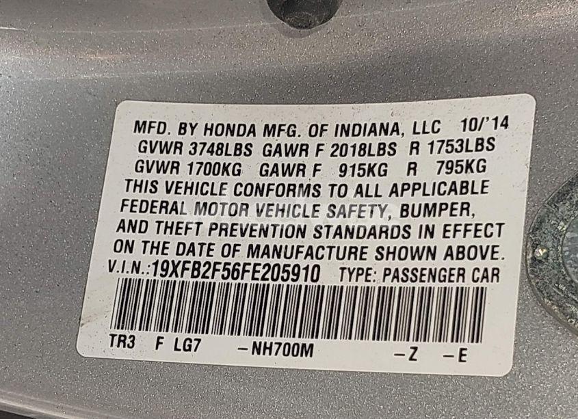 Photo 9 of 2015 Honda Civic LX (VIN 19XFB2F56FE205910)