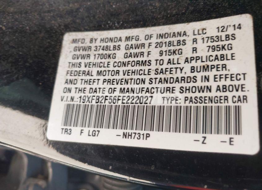 Photo 9 of 2015 Honda Civic LX (VIN 19XFB2F56FE222027)