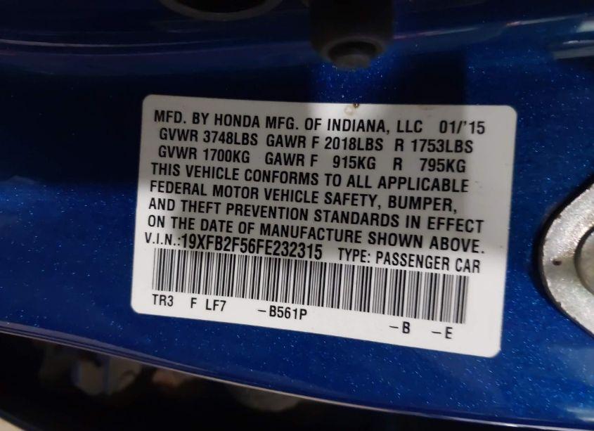 Photo 9 of 2015 Honda Civic LX (VIN 19XFB2F56FE232315)