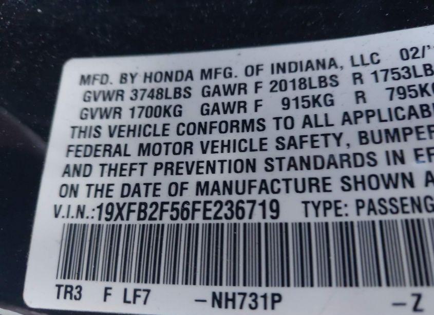 Photo 9 of 2015 Honda Civic LX (VIN 19XFB2F56FE236719)