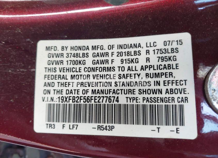 Photo 9 of 2015 Honda Civic LX (VIN 19XFB2F56FE277674)