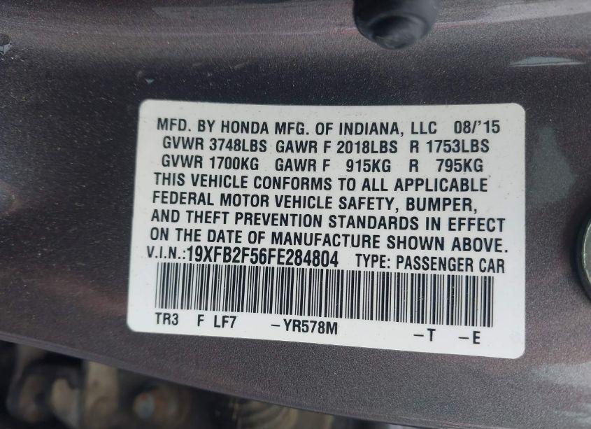 Photo 9 of 2015 Honda Civic LX (VIN 19XFB2F56FE284804)