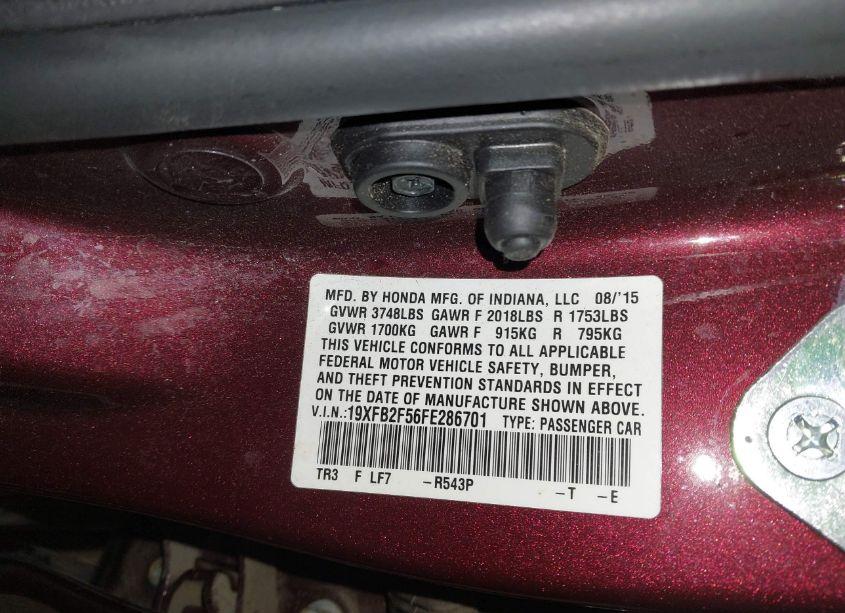 Photo 9 of 2015 Honda Civic LX (VIN 19XFB2F56FE286701)