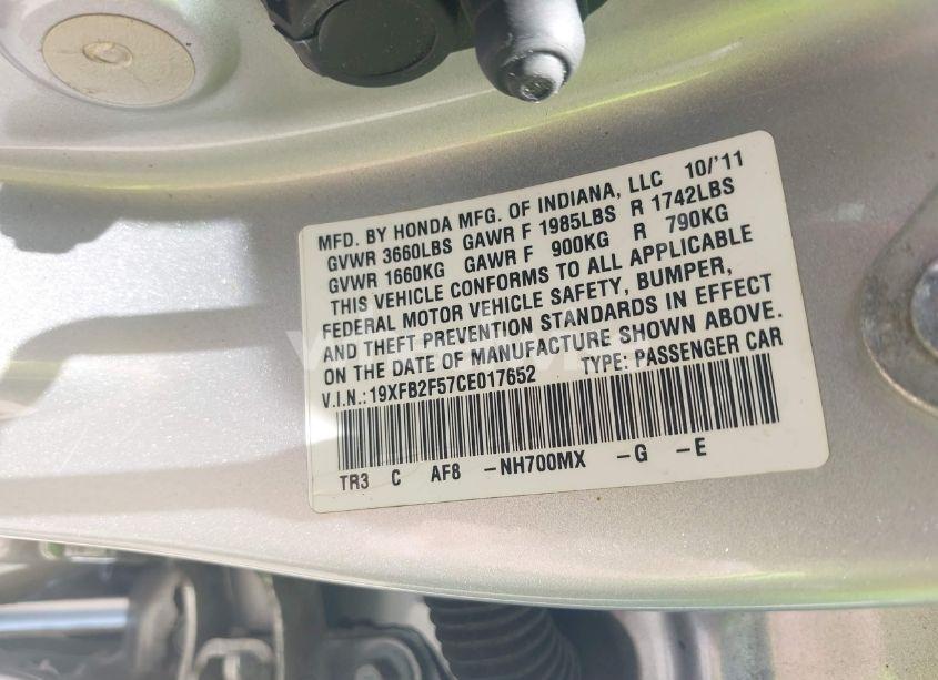 Photo 9 of 2012 Honda Civic LX (VIN 19XFB2F57CE017652)