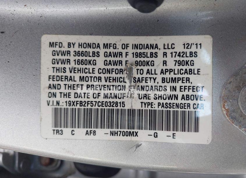 Photo 9 of 2012 Honda Civic LX (VIN 19XFB2F57CE032815)