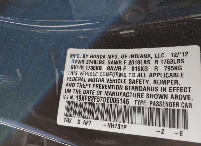 Photo 9 of 2013 Honda Civic LX (VIN 19XFB2F57DE005146)