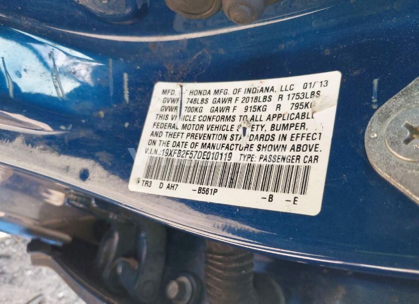 Photo 9 of 2013 Honda Civic LX (VIN 19XFB2F57DE010119)