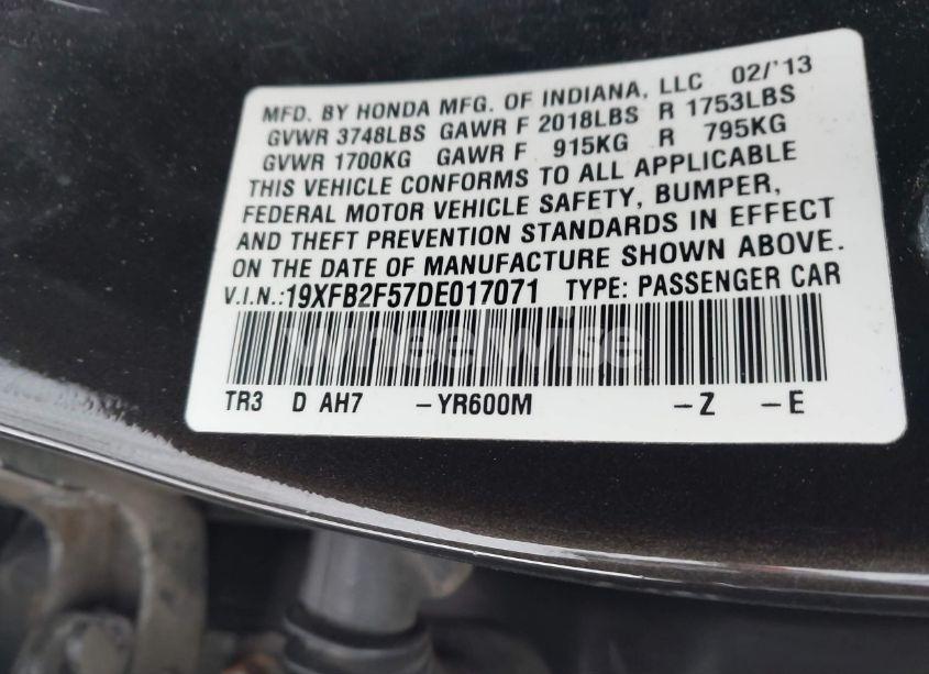 Photo 9 of 2013 Honda Civic LX (VIN 19XFB2F57DE017071)