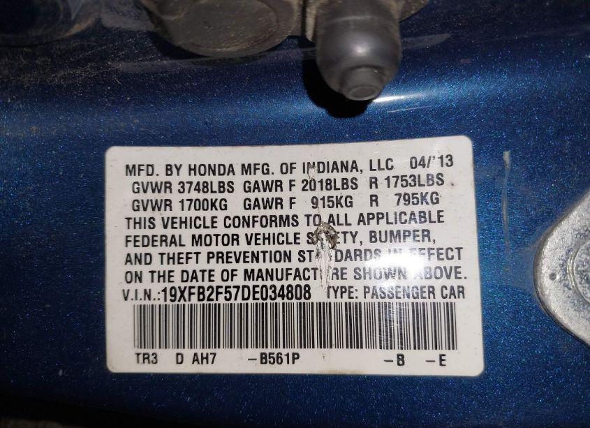 Photo 9 of 2013 Honda Civic LX (VIN 19XFB2F57DE034808)