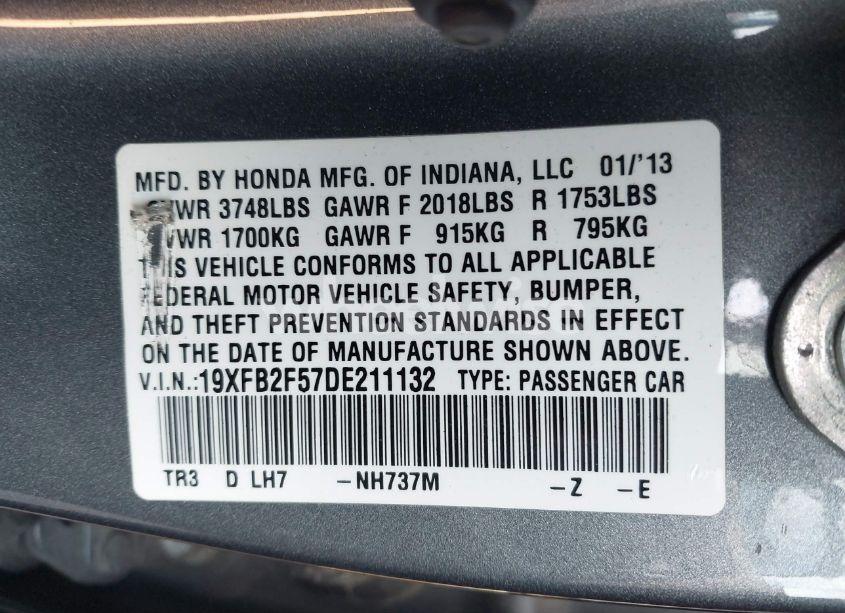 Photo 9 of 2013 Honda Civic LX (VIN 19XFB2F57DE211132)