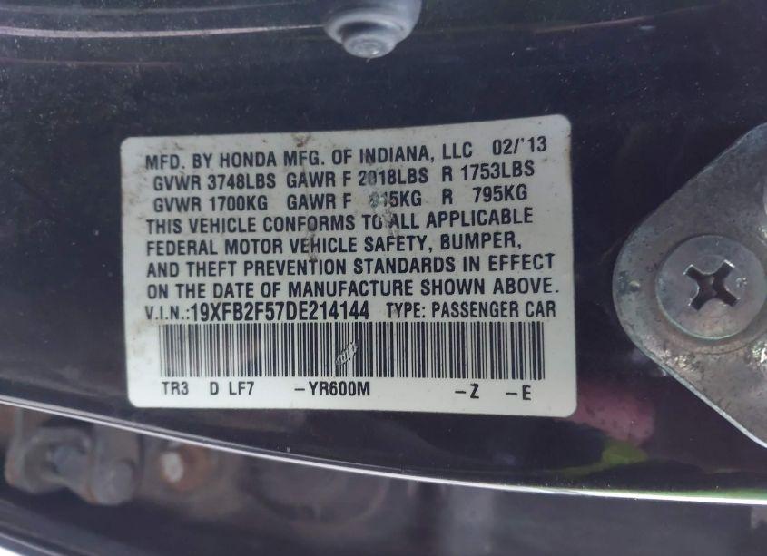 Photo 9 of 2013 Honda Civic LX (VIN 19XFB2F57DE214144)