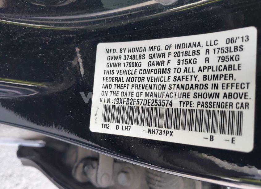 Photo 9 of 2013 Honda Civic LX (VIN 19XFB2F57DE253574)