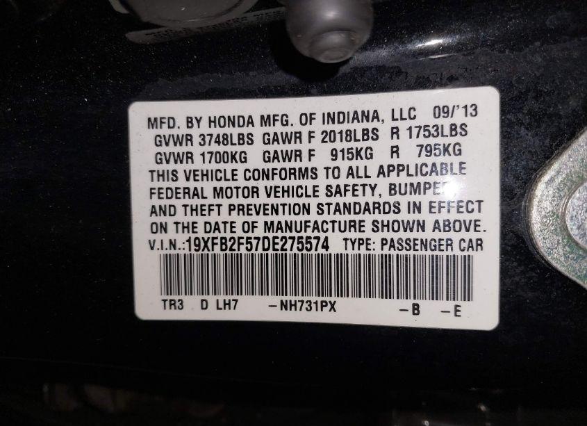 Photo 9 of 2013 Honda Civic LX (VIN 19XFB2F57DE275574)