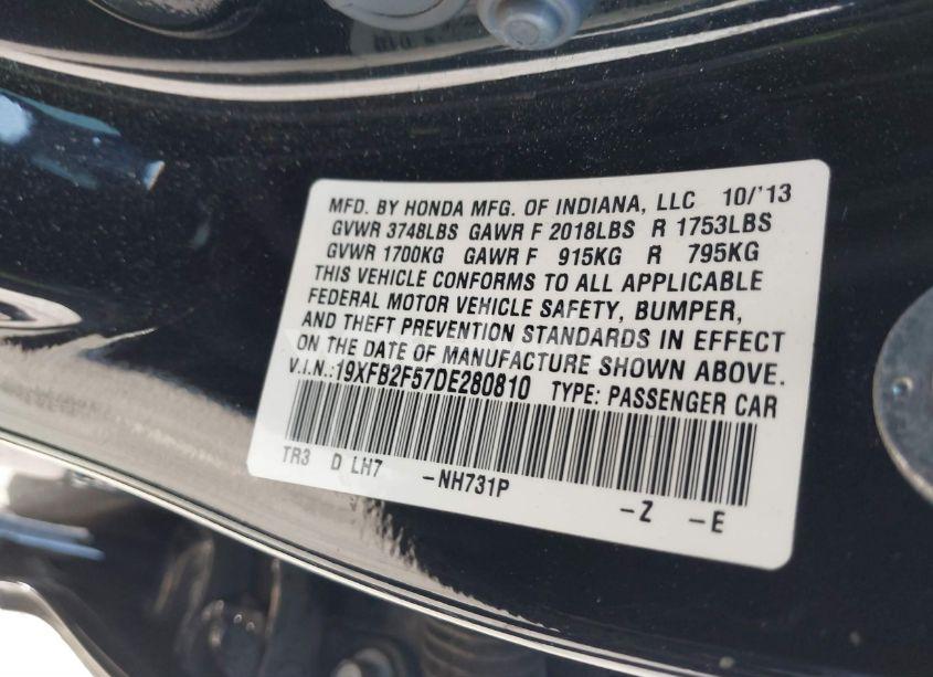 Photo 9 of 2013 Honda Civic LX (VIN 19XFB2F57DE280810)