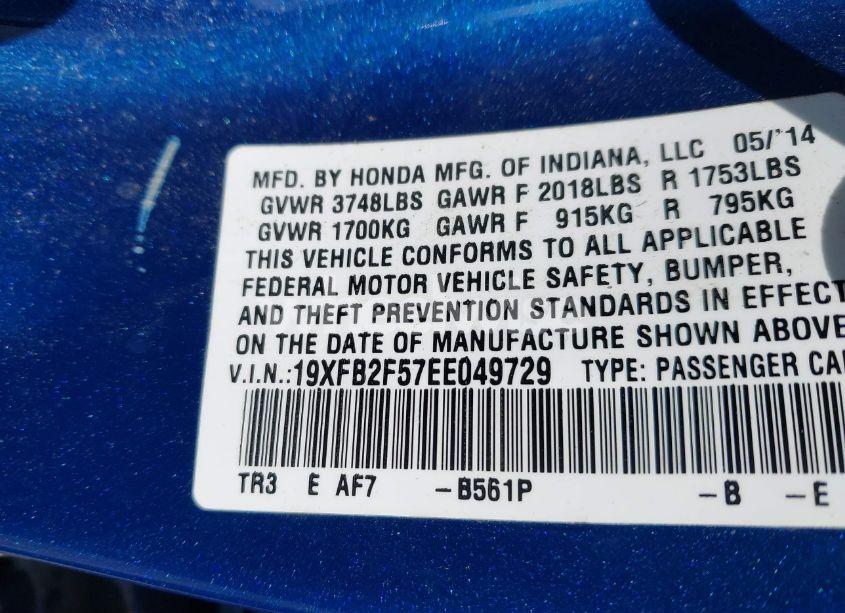 Photo 9 of 2014 Honda Civic LX (VIN 19XFB2F57EE049729)