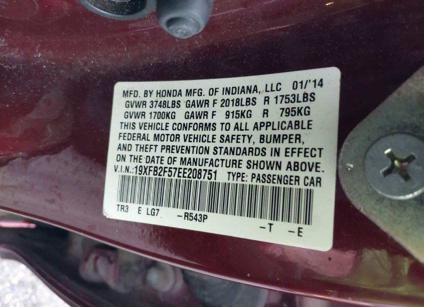 Photo 9 of 2014 Honda Civic LX (VIN 19XFB2F57EE208751)