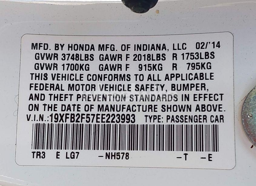 Photo 9 of 2014 Honda Civic LX (VIN 19XFB2F57EE223993)