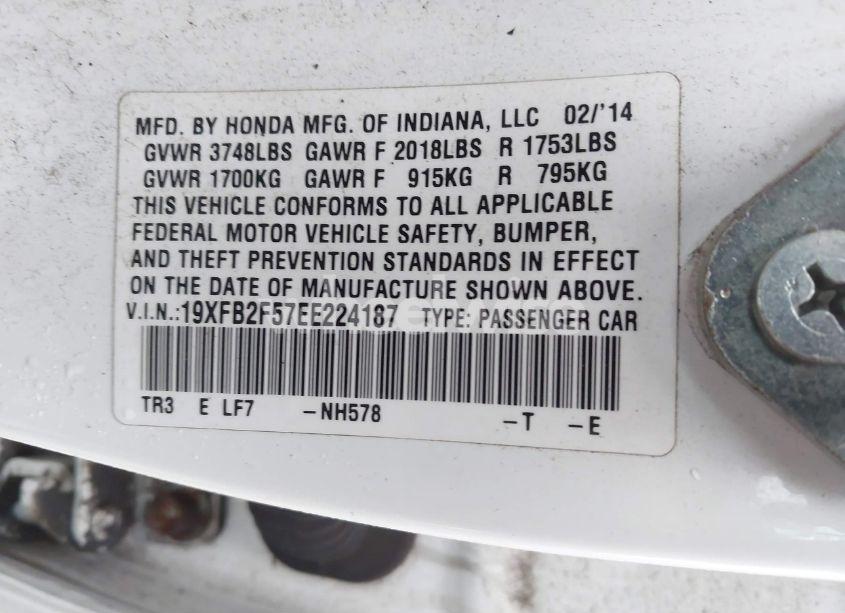 Photo 9 of 2014 Honda Civic LX (VIN 19XFB2F57EE224187)