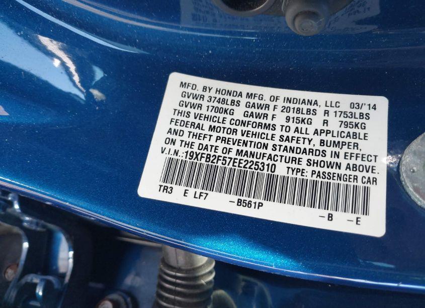 Photo 9 of 2014 Honda Civic LX (VIN 19XFB2F57EE225310)