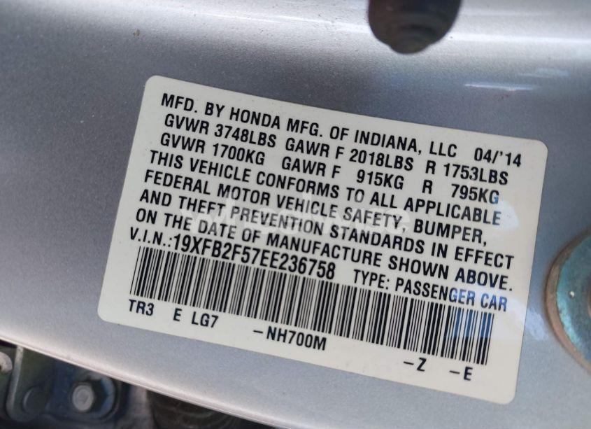 Photo 9 of 2014 Honda Civic LX (VIN 19XFB2F57EE236758)