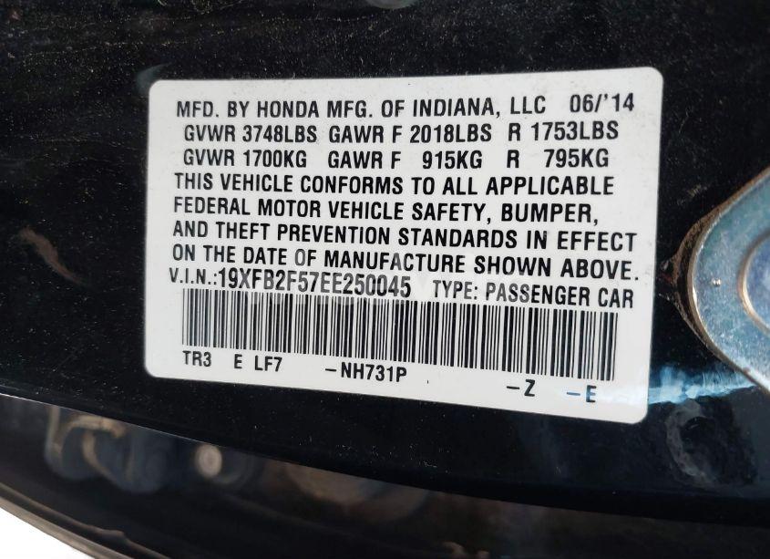 Photo 9 of 2014 Honda Civic LX (VIN 19XFB2F57EE250045)